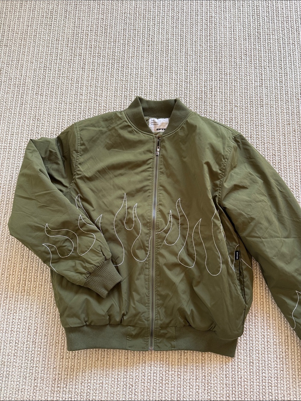 EPTM Quilted Jacket - Olive with White Flame Stitching
